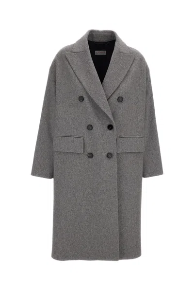 Alberto Biani Grey Double-breasted Wool Coat In Gray
