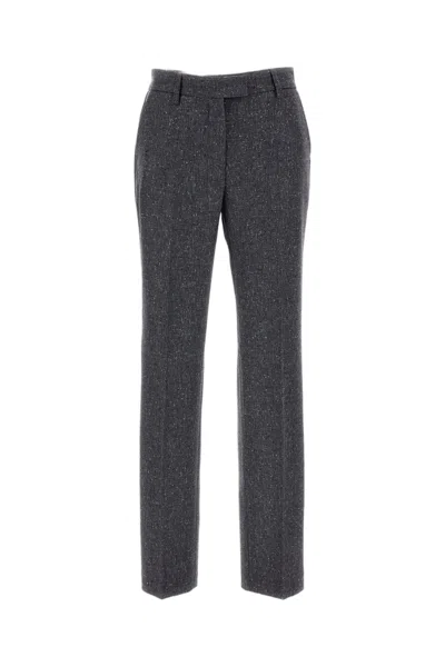 Alberto Biani Grey Wool Donegal Patterned Straight-leg Pants In Black