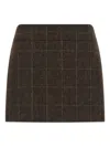 Alberto Biani Checked High-waisted Mini Skirt In Shetland Wool In Brown