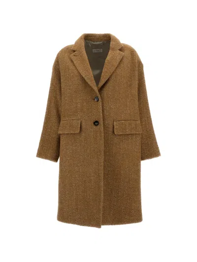 Alberto Biani Herringbone-pattern Single-breasted Coat In Brown