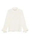 Alberto Biani Bell Sleeves High Neck Ruffled Cuffs In Neutral
