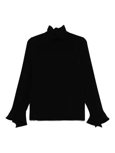 Alberto Biani Casual Flared Cuffs High Neck Top In Black