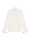 Alberto Biani Bell Sleeves High Neck Ruffled Cuffs In White