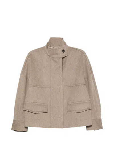 Alberto Biani High-neck Flap-pocket Jacket In Brown