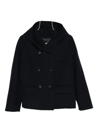 Alberto Biani Hooded Double-breasted Coat In Blue