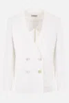 Alberto Biani Double-breasted Collarless Blazer In White