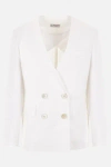 Alberto Biani Double-breasted Collarless Blazer In White
