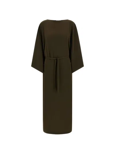 Alberto Biani Kimono-sleeve Cady Dress In Brown