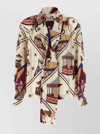 Alberto Biani Lavallière Neck Shirt Carousel Motif In Multi