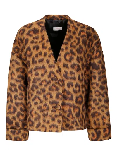 Alberto Biani Leopard-print Button Jacket In Brown