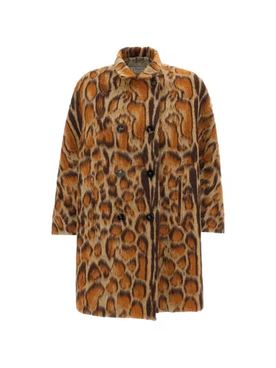 Alberto Biani Leopard-print Double-breasted Coat In Blue