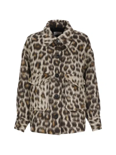 Alberto Biani Animal Print Tailored Cuffs Boxy Wool Jacket In Multi