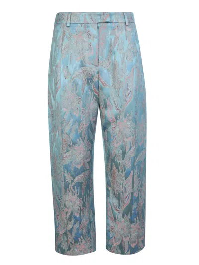 Alberto Biani Light Blue Floral-jacquard Trousers In Black