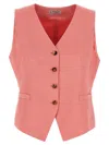 Alberto Biani Linen And Viscose Blend Vest With V-neck And Button Closure In Pink