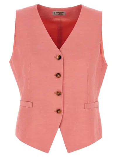 ALBERTO BIANI LINEN AND VISCOSE BLEND VEST WITH V-NECK AND BUTTON CLOSURE