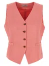 Alberto Biani Linen And Viscose Blend Vest With V-neck And Button Closure In Pink