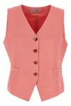 Alberto Biani Linen And Viscose Blend Vest With V-neck And Button Closure In Pink