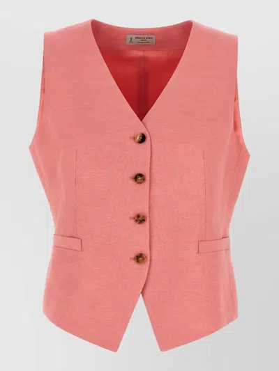 Alberto Biani Linen Viscose Vest V Neck Sleeveless In Pink