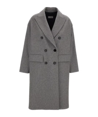 Alberto Biani Grey Double-breasted Wool Coat In Gray