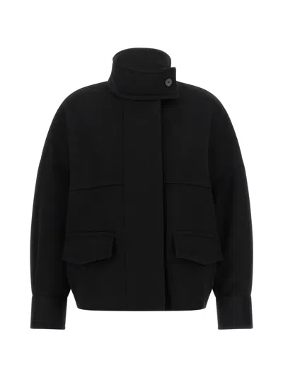 Alberto Biani Loro Piana Wool Bomber Jacket High Collar In Black