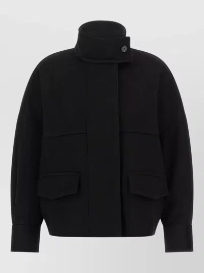 Alberto Biani Loro Piana Wool Bomber Jacket High Collar In Black