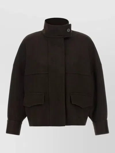 Alberto Biani Loro Piana Wool Bomber Jacket High Collar In Burgundy