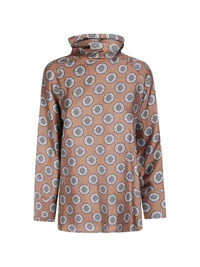 Alberto Biani Medallion-print High-neck Shirt In Brown