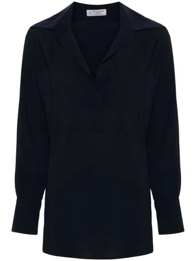 Alberto Biani Navy Blue Georgette Blouse In Black