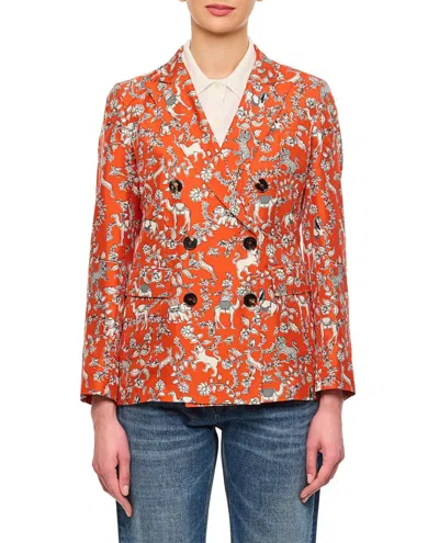 ALBERTO BIANI ORANGE PATTERNED DOUBLE-BREASTED JACKET