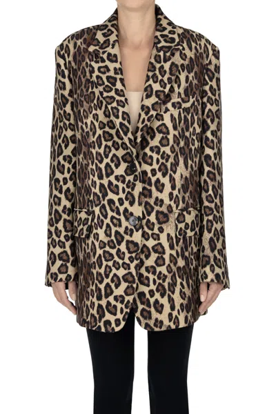 Alberto Biani Oversized Animal Print Blazer In Brown