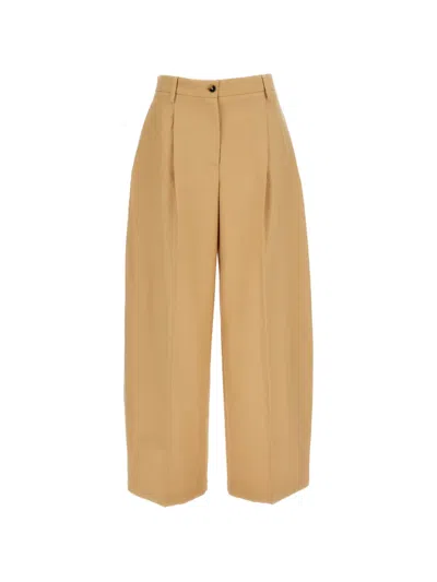 Alberto Biani Beige Pleated Lightweight Cotton Wide-leg Trousers In Brown
