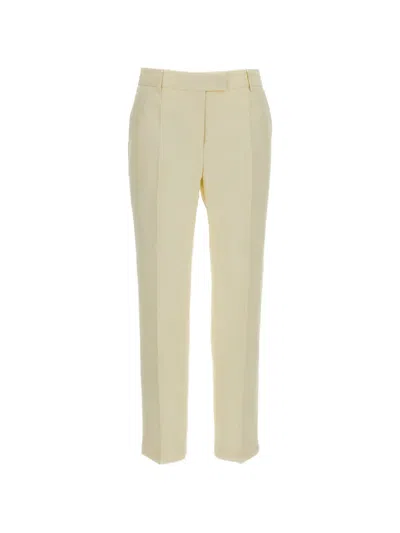Alberto Biani Ankle-length Straight-leg Linen Blend Trousers In Neutral