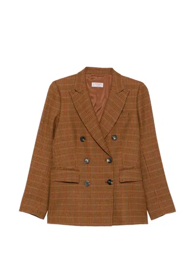 Alberto Biani Prince Of Wales Double-breasted Blazer In Brown