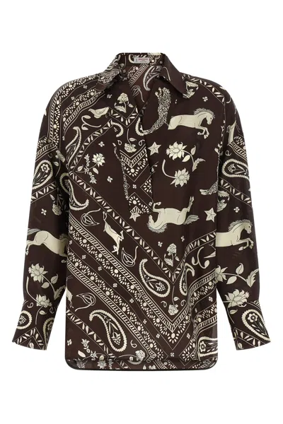 Alberto Biani Printed V-neck Blouse In Brown