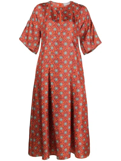 Alberto Biani Printed Midi Dress In Orange