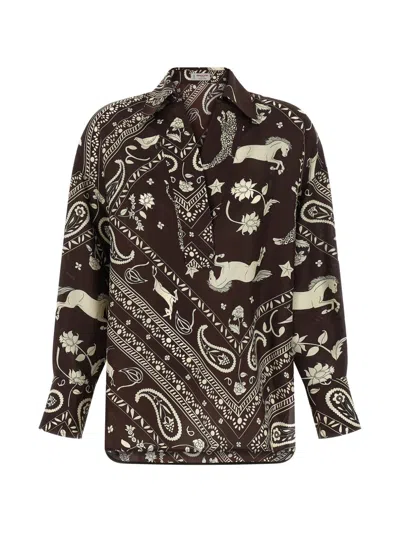 Alberto Biani Printed V-neck Blouse In Brown
