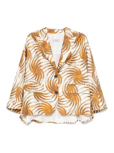 Alberto Biani Printed Silk Caban Jacket In Sand