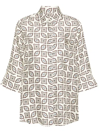 Alberto Biani Silk Shirt With Geometric Pattern In Multicolor