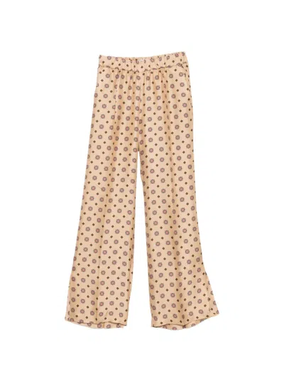 Alberto Biani Printed Silk Trousers In Nude