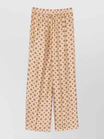 Alberto Biani Silk Trousers Wide Leg Geometric Pattern In Brown