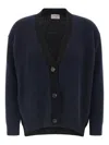 Alberto Biani Two-tone Cashmere Cardigan With V-neck In Blue