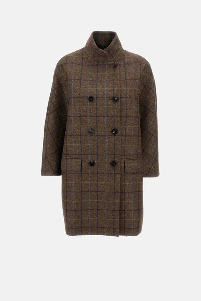 Alberto Biani Shetland Wool Coat In Brown