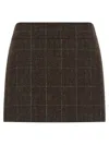 Alberto Biani Checked High-waisted Mini Skirt In Shetland Wool In Brown