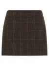Alberto Biani Checked High-waisted Mini Skirt In Shetland Wool In Brown