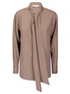 Alberto Biani Crew Neck Blouse With Flowing Tie In Gray