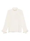 Alberto Biani Bell Sleeves High Neck Ruffled Cuffs In White