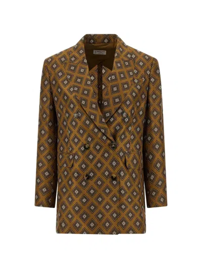 Alberto Biani Silk Double-breasted Blazer In Brown