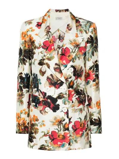 Alberto Biani Floral-print Silk Blazer In Negro