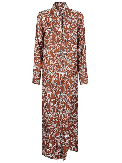 Alberto Biani Silk Long Printed Dress In Multi