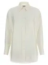 Alberto Biani Comfort Fit Silk Shirt With Asymmetrical Hem In Neutral